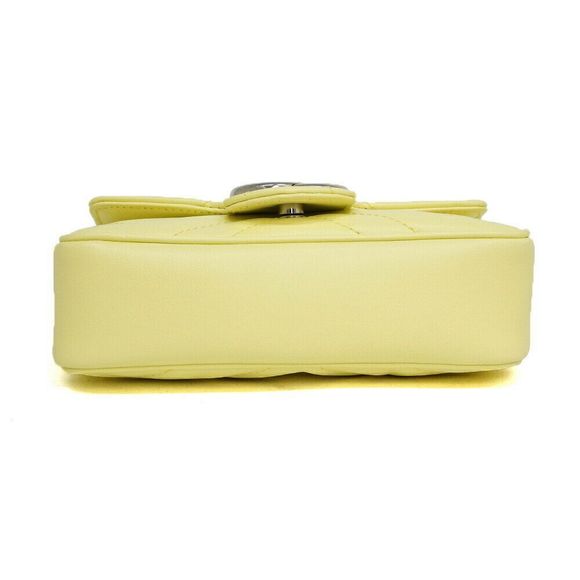 Gucci GG Marmont Quilted Leather Super Mini Bag Shoulder Bag Pastel Yellow - Picture 4 of 6